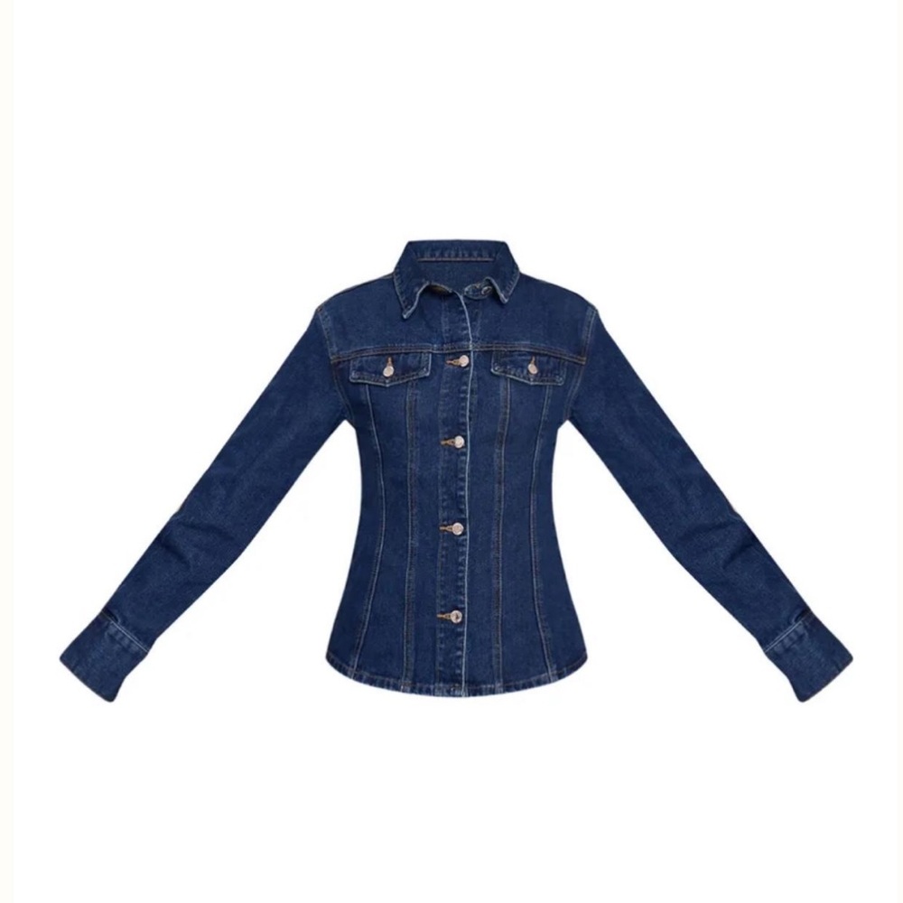 PrettyLittleThing Dark Blue Fitted Denim Jacket